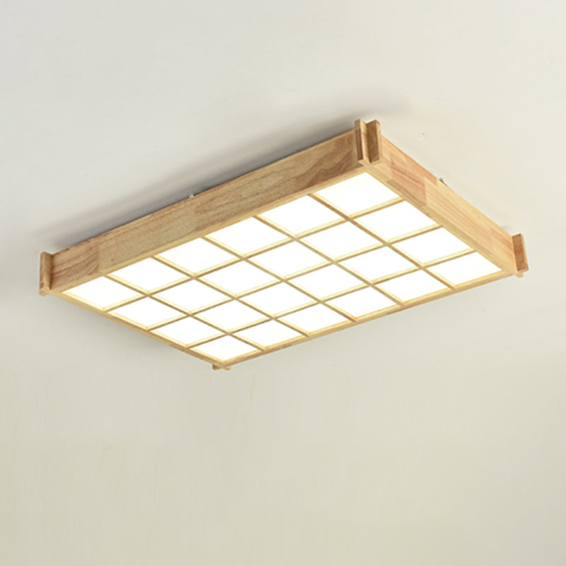 Modern Wood Flush Mount LED Geometric Shape Ceiling Light with Acrylic Shade for Bedroom