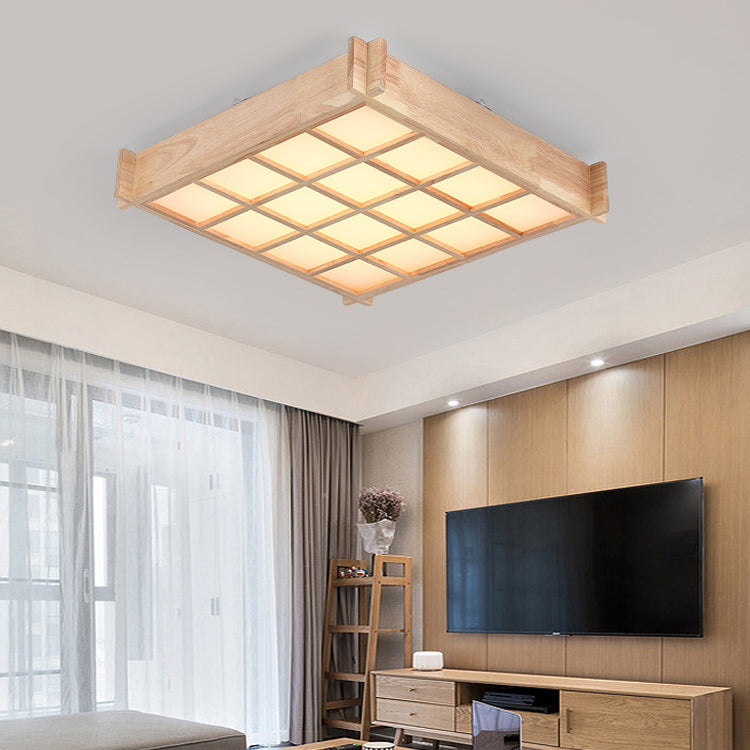 Modern Wood Flush Mount LED Geometric Shape Ceiling Light with Acrylic Shade for Bedroom