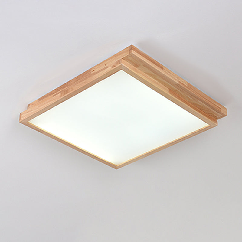 Modern Wood Flush Mount LED Geometric Shape Ceiling Light with Acrylic Shade for Bedroom