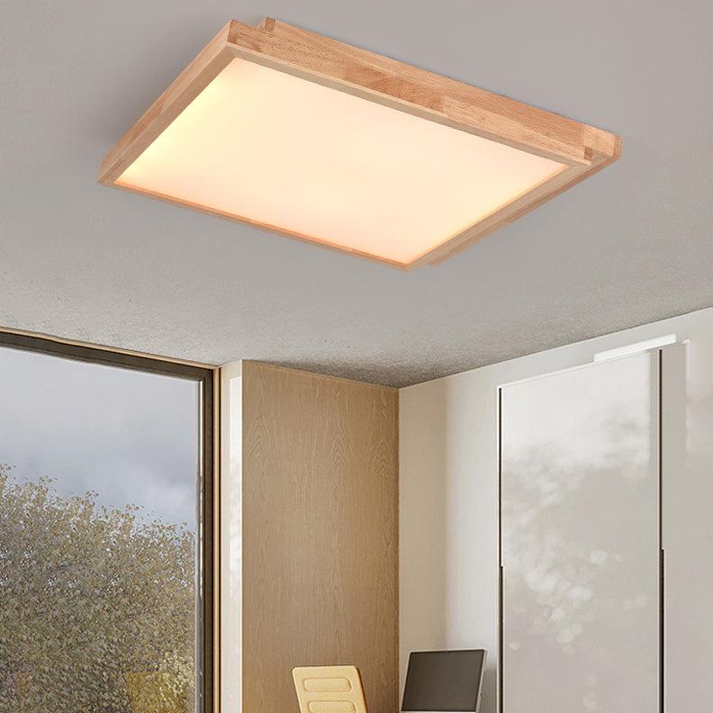 Modern Wood Flush Mount LED Geometric Shape Ceiling Light with Acrylic Shade for Bedroom