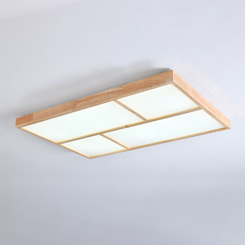 Modern Wood Flush Mount LED Geometric Shape Ceiling Light with Acrylic Shade for Bedroom