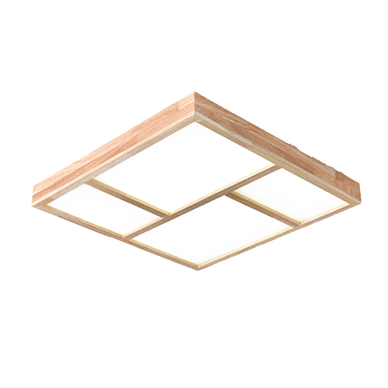 Modern Wood Flush Mount LED Geometric Shape Ceiling Light with Acrylic Shade for Bedroom