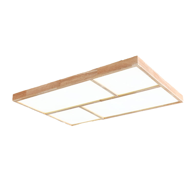 Modern Wood Flush Mount LED Geometric Shape Ceiling Light with Acrylic Shade for Bedroom