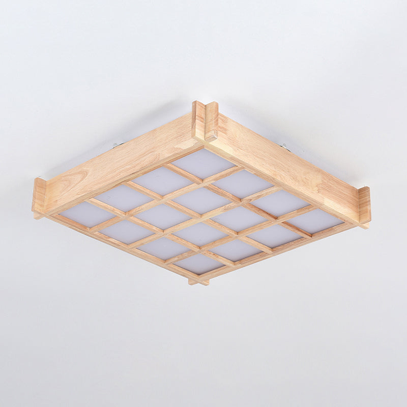 Modern Wood Flush Mount LED Geometric Shape Ceiling Light with Acrylic Shade for Bedroom