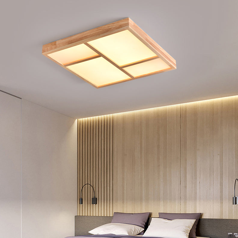 Modern Wood Flush Mount LED Geometric Shape Ceiling Light with Acrylic Shade for Bedroom