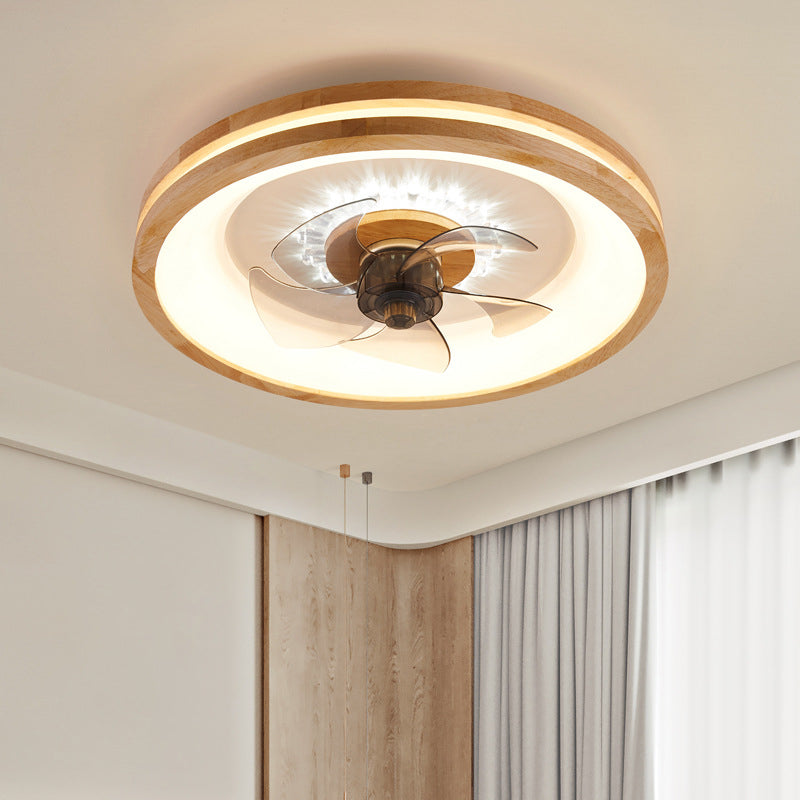 Modern Single Beige/Brown Ceiling Fan Lamp Wooden Ceiling Fan Light for Dining Room