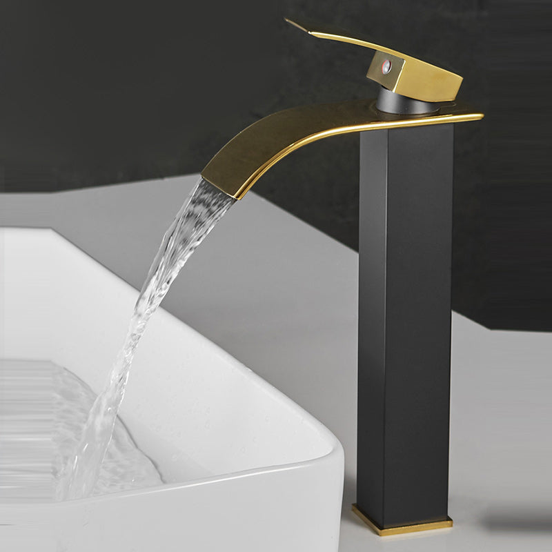 Waterfall Spout Vessel Sink Faucet Lever Handle Square Vessel Faucet