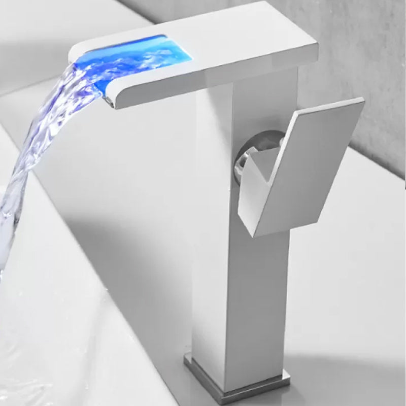 Waterfall Spout Vessel Sink Faucet Lever Handle Square Vessel Faucet