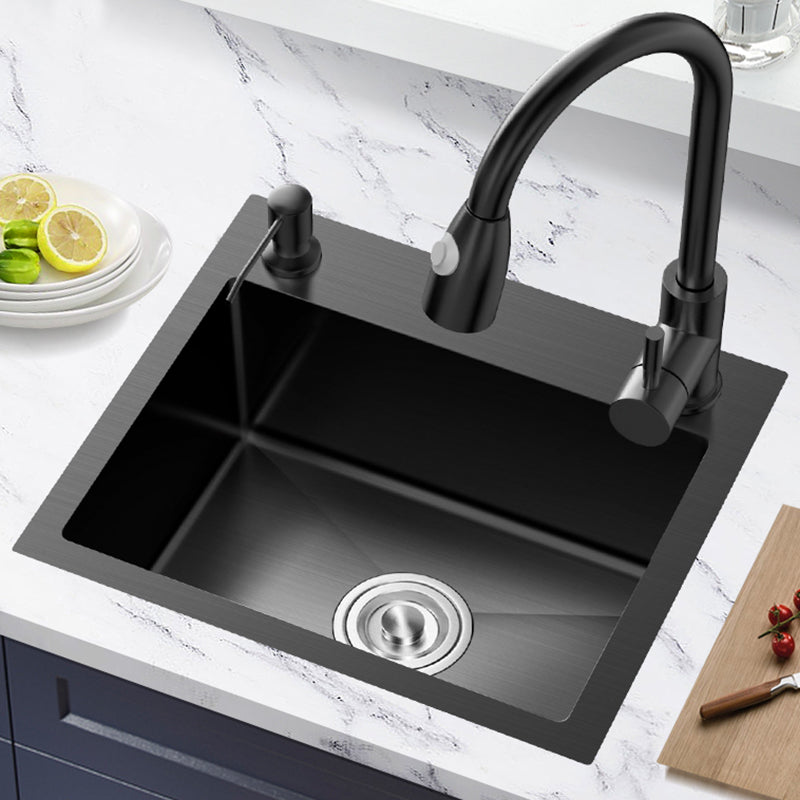 Single Basin Kitchen Sink Stainless Steel Black Kitchen Sink with Drain Assembly