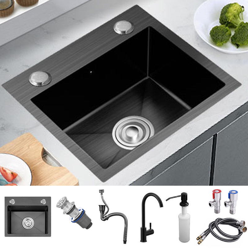 Single Basin Kitchen Sink Stainless Steel Black Kitchen Sink with Drain Assembly