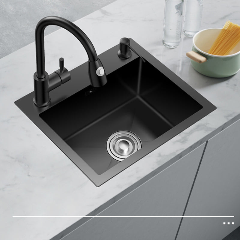 Single Basin Kitchen Sink Stainless Steel Black Kitchen Sink with Drain Assembly