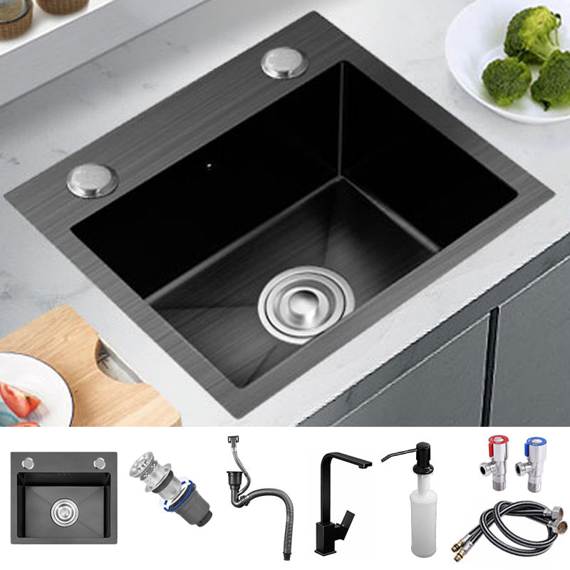 Single Basin Kitchen Sink Stainless Steel Black Kitchen Sink with Drain Assembly