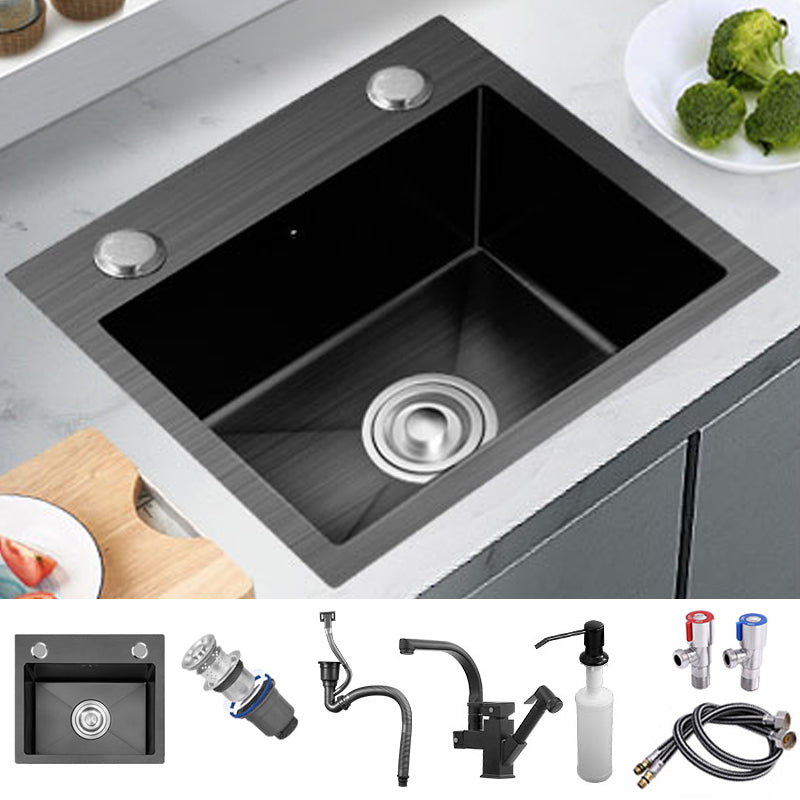 Single Basin Kitchen Sink Stainless Steel Black Kitchen Sink with Drain Assembly