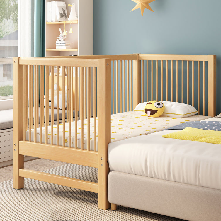 Scandinavian Wood Baby Crib with Guardrail and Mattress, Light Wood Crib