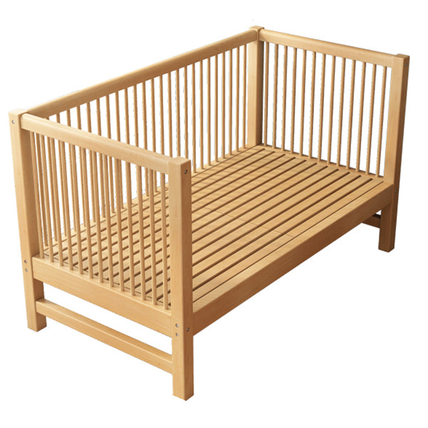 Scandinavian Wood Baby Crib with Guardrail and Mattress, Light Wood Crib