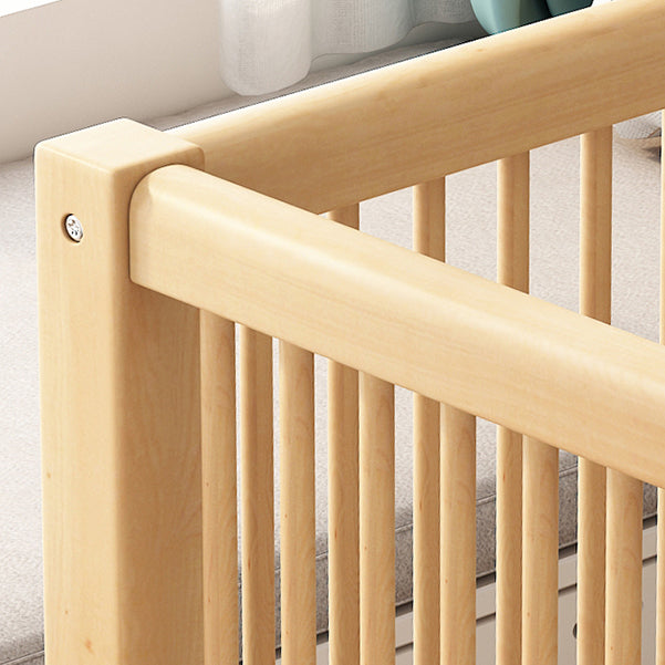 Scandinavian Wood Baby Crib with Guardrail and Mattress, Light Wood Crib