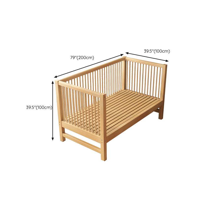 Scandinavian Wood Baby Crib with Guardrail and Mattress, Light Wood Crib