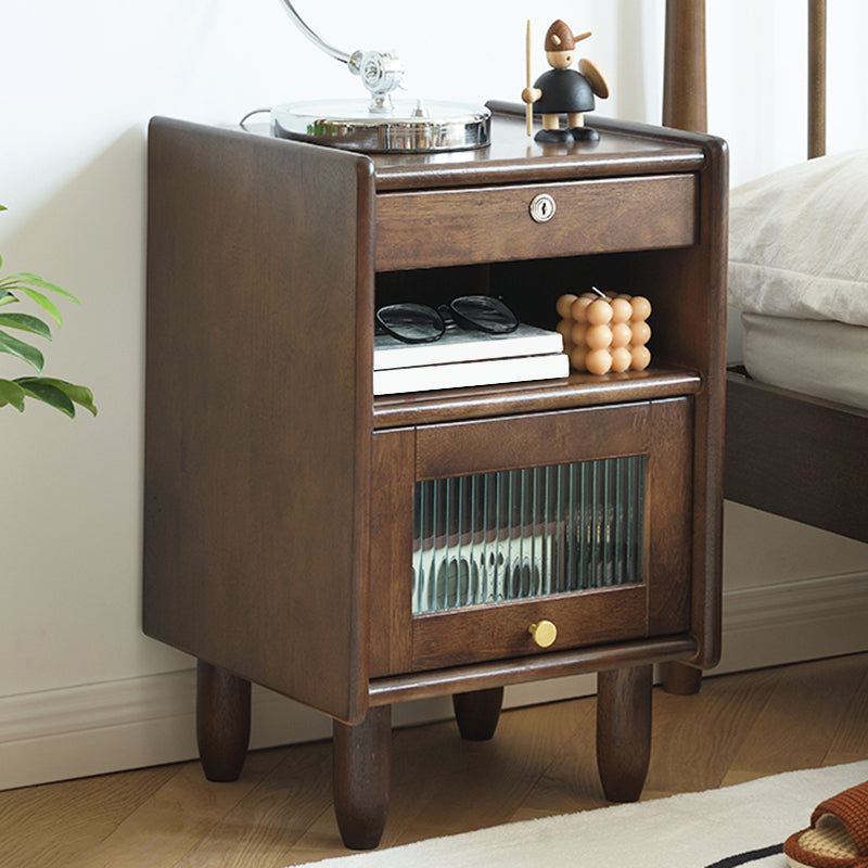 Contemporary Wood Nightstand with 1 Door and 1 Drawer Flat Top Nightstand