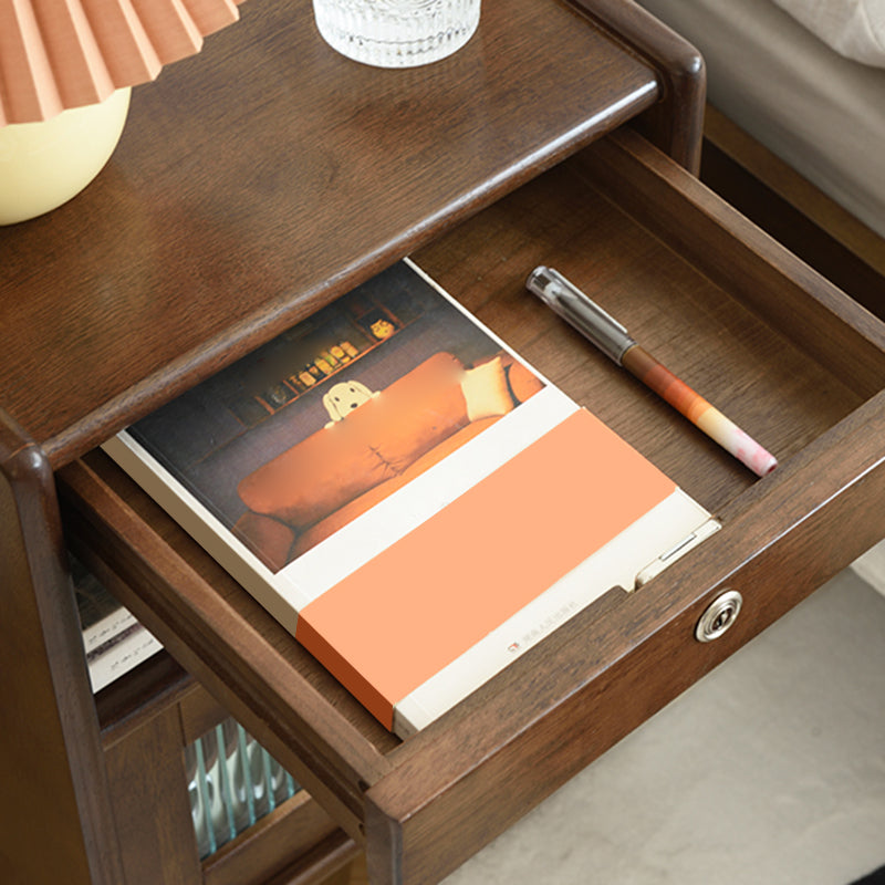 Contemporary Wood Nightstand with 1 Door and 1 Drawer Flat Top Nightstand