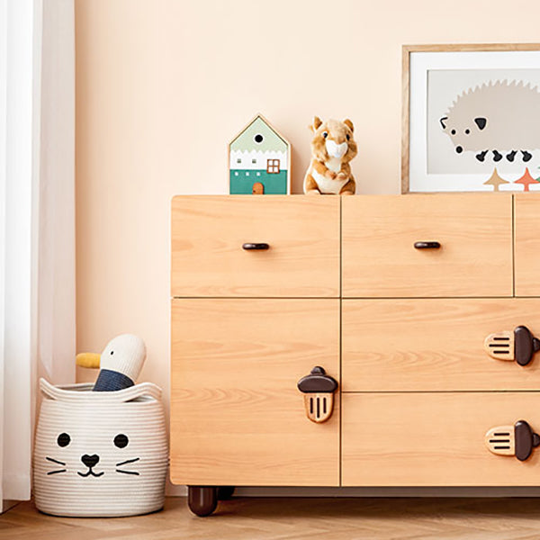 Solid Wood Kids Nightstand Natural Dresser (Horizontal) with 5 Drawers