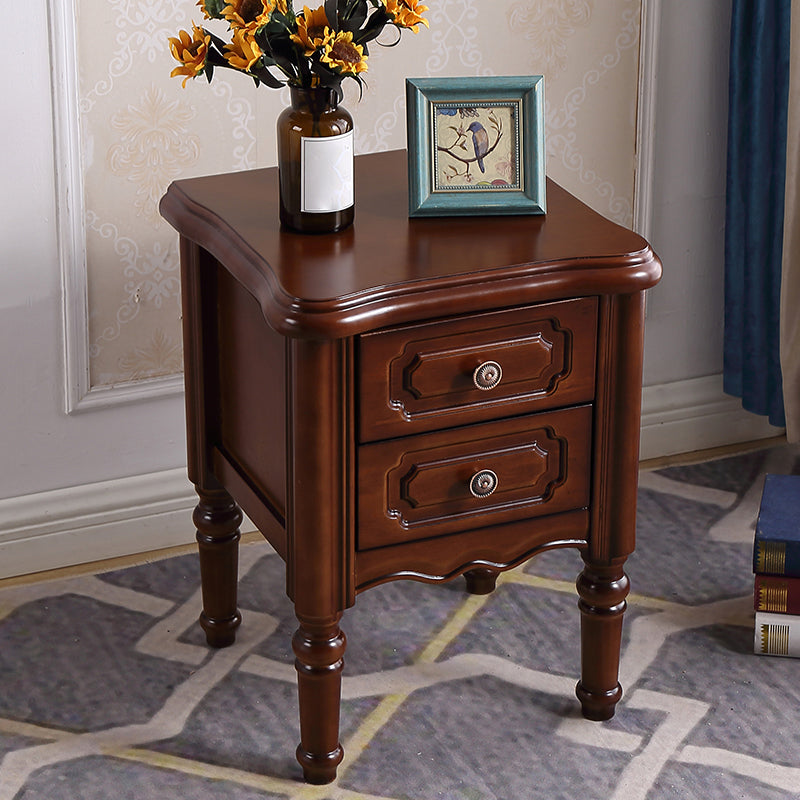 Traditional Night Table Drawer Storage Rubber Wood Nightstand with Legs