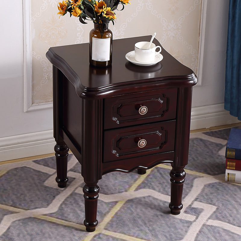 Traditional Night Table Drawer Storage Rubber Wood Nightstand with Legs