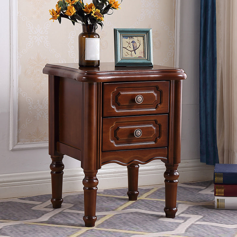 Traditional Night Table Drawer Storage Rubber Wood Nightstand with Legs