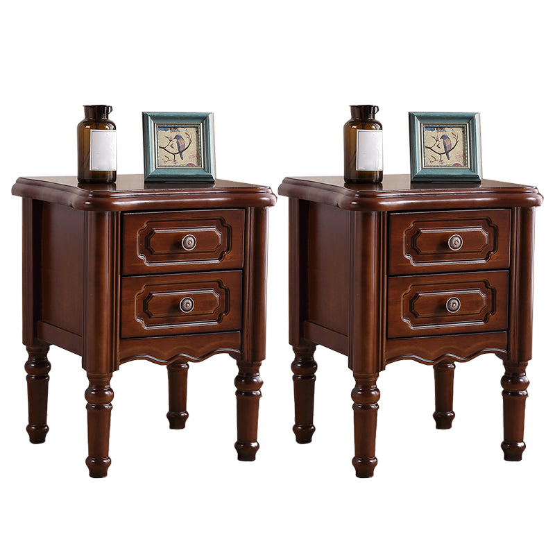 Traditional Night Table Drawer Storage Rubber Wood Nightstand with Legs