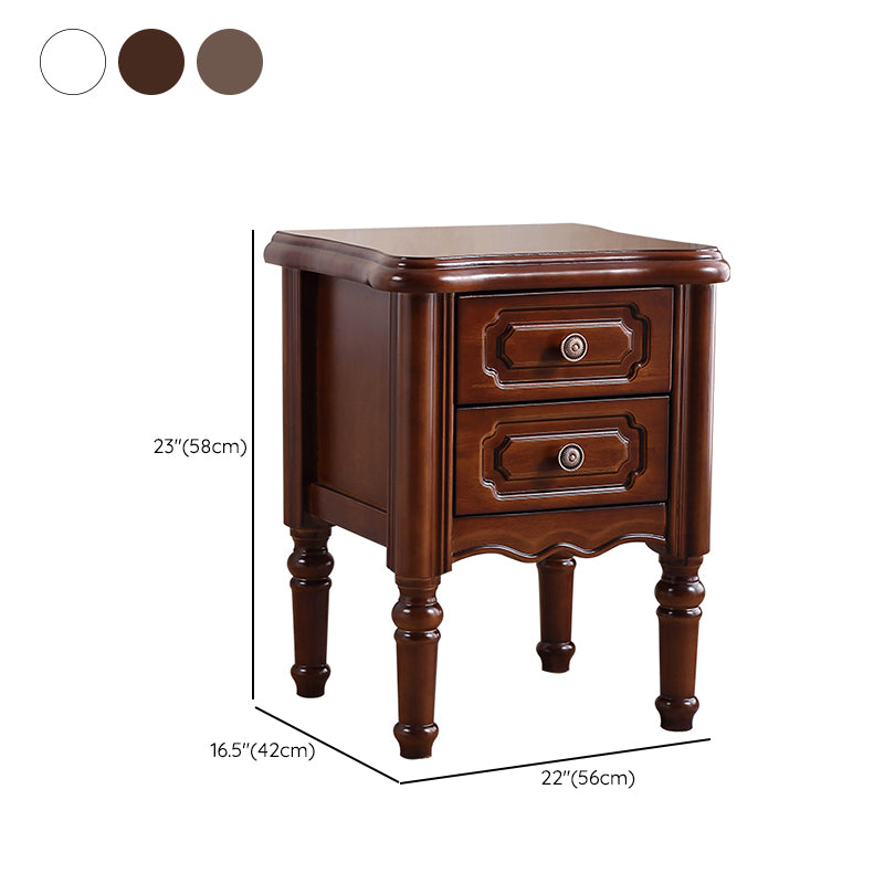 Traditional Night Table Drawer Storage Rubber Wood Nightstand with Legs