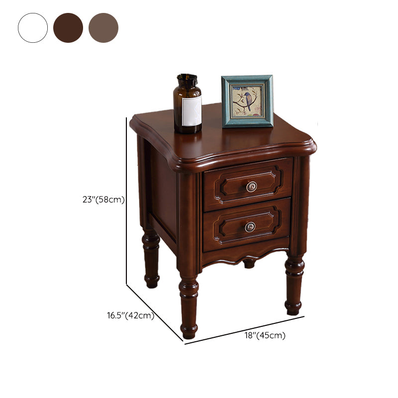 Traditional Night Table Drawer Storage Rubber Wood Nightstand with Legs