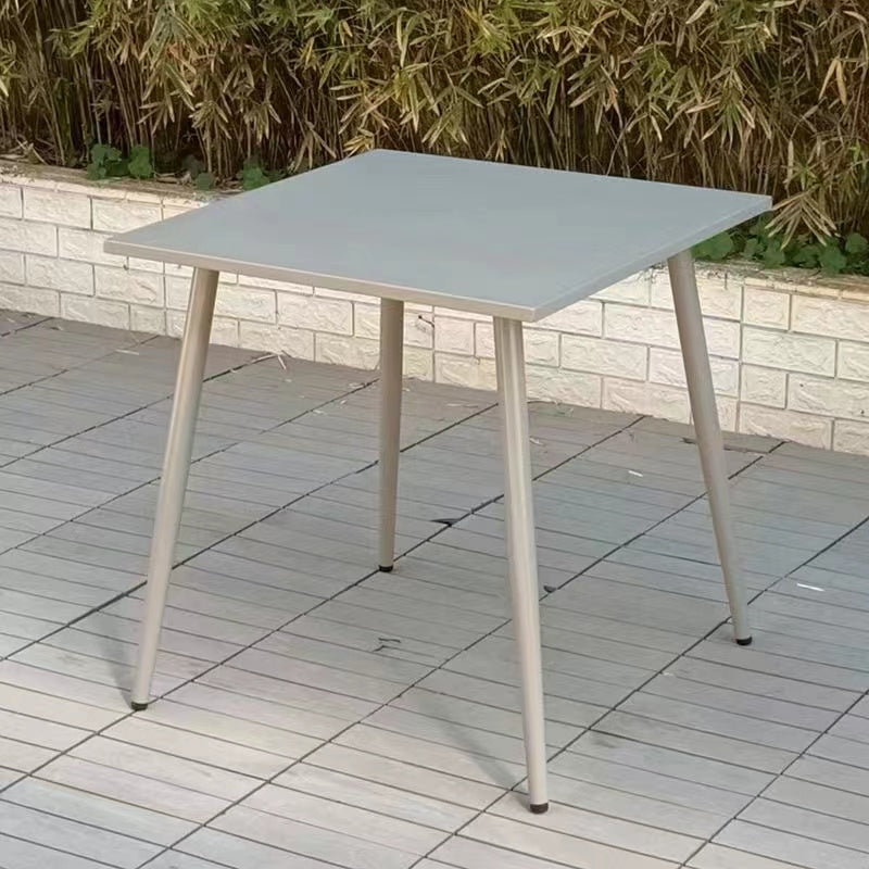 Gray Metal Picnic Table with Water Resistant Contemporary Bistro Table