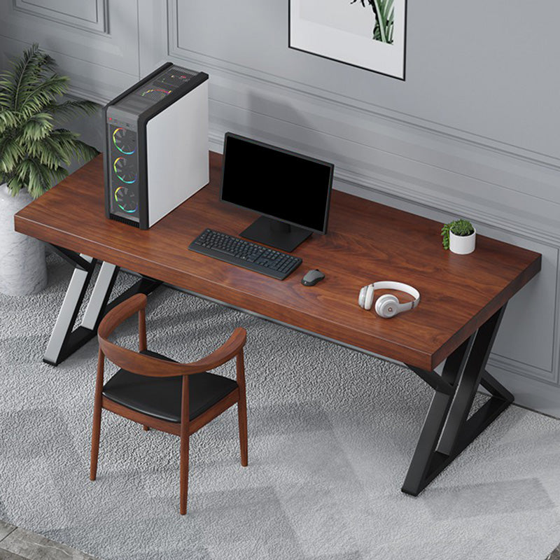 Contemporary Office Desk Antique Finish Solid Wood Computer Desk with Metal Legs