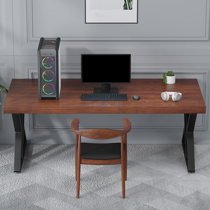 Contemporary Office Desk Antique Finish Solid Wood Computer Desk with Metal Legs