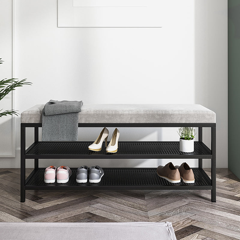 Glam Entryway Bench Cushioned Metal Seating Bench with Shoe Storage