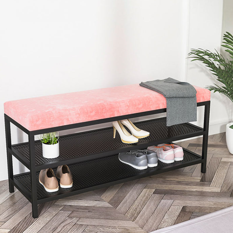 Glam Entryway Bench Cushioned Metal Seating Bench with Shoe Storage