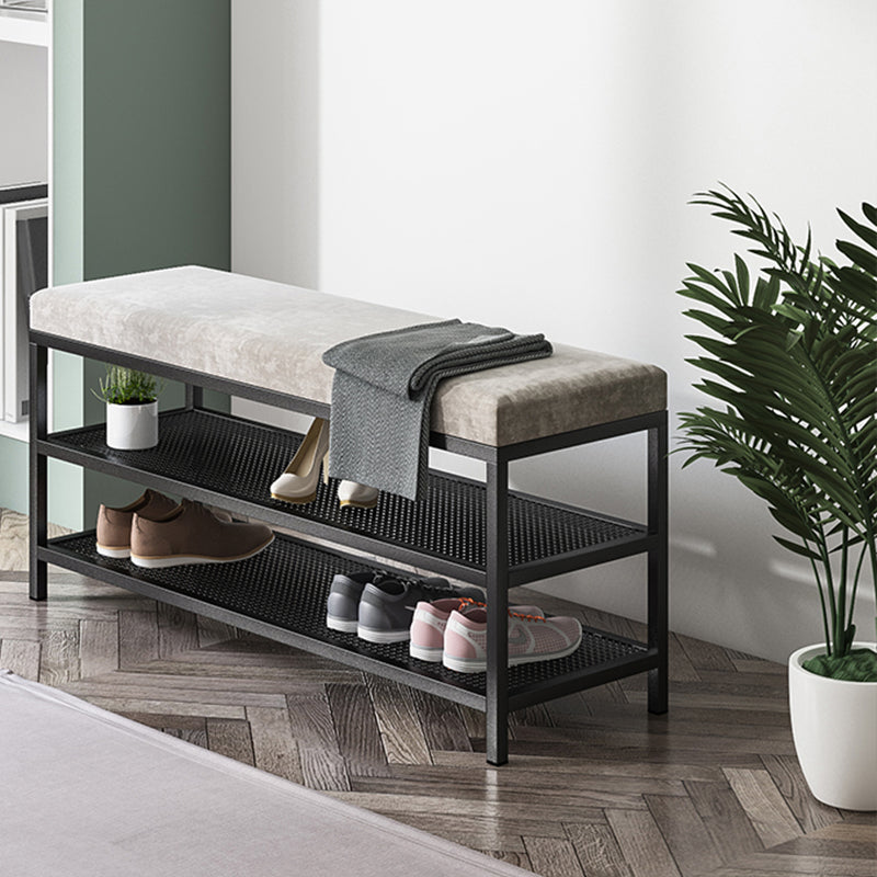 Glam Entryway Bench Cushioned Metal Seating Bench with Shoe Storage