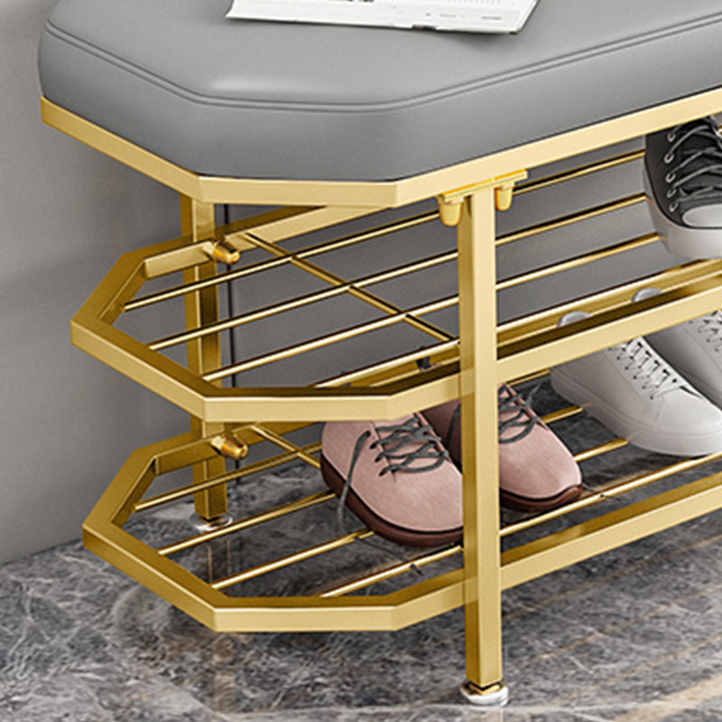 Glam Entryway Bench Cushioned Metal Seating Bench with Shoe Storage