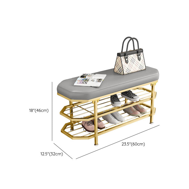 Glam Entryway Bench Cushioned Metal Seating Bench with Shoe Storage