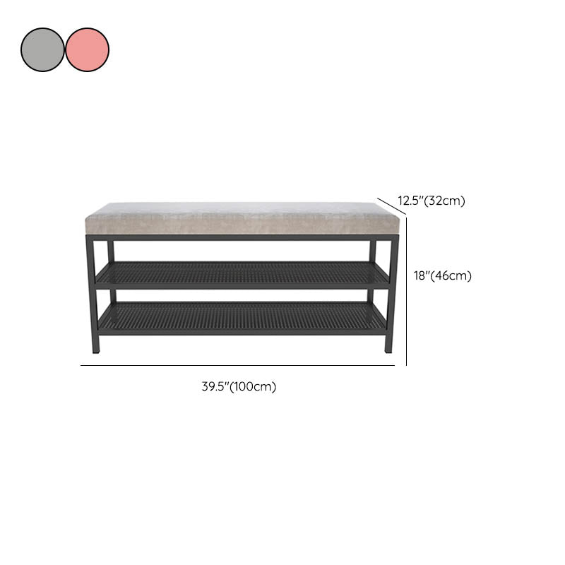 Glam Entryway Bench Cushioned Metal Seating Bench with Shoe Storage