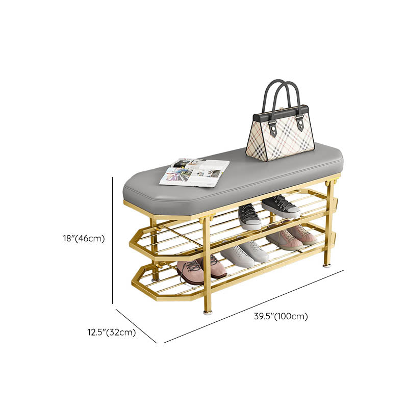 Glam Entryway Bench Cushioned Metal Seating Bench with Shoe Storage