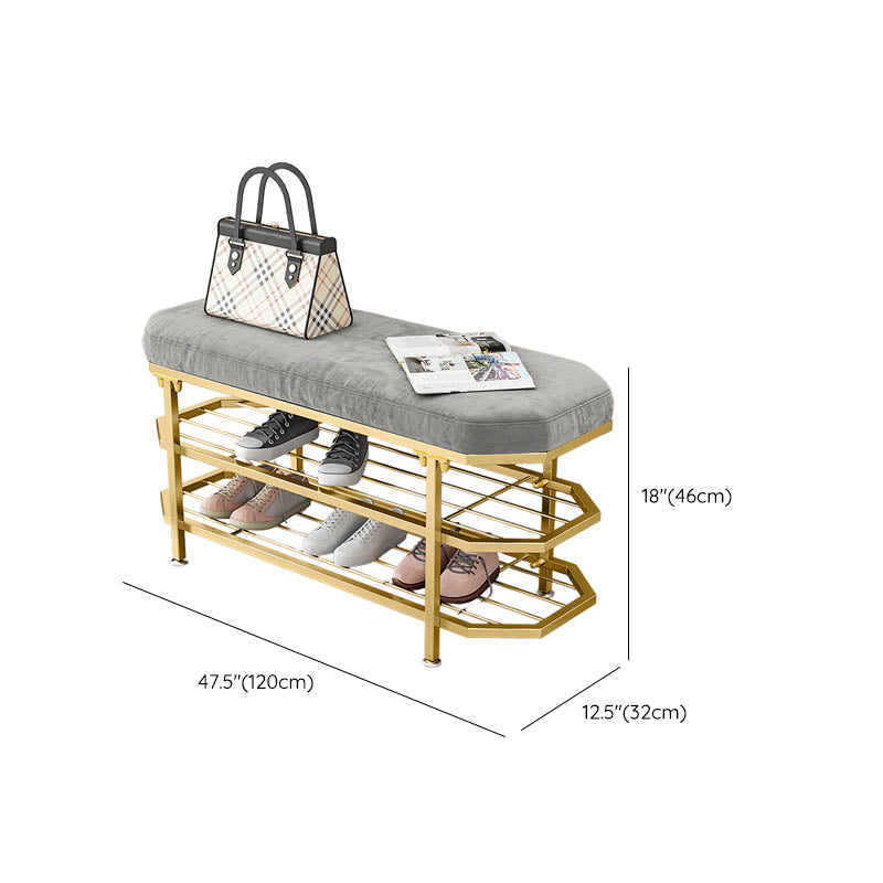 Glam Entryway Bench Cushioned Metal Seating Bench with Shoe Storage