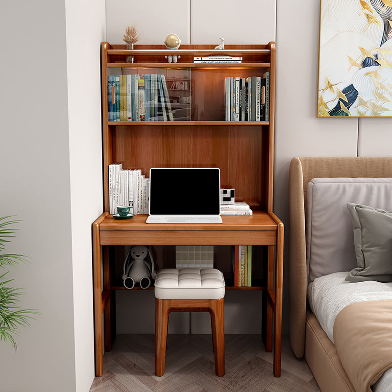 Modern Solid Wood Children's Desk with Bookshelf and 1 Storage Drawer