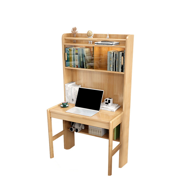 Modern Solid Wood Children's Desk with Bookshelf and 1 Storage Drawer