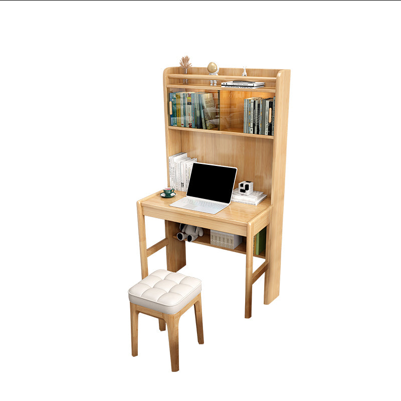 Modern Solid Wood Children's Desk with Bookshelf and 1 Storage Drawer