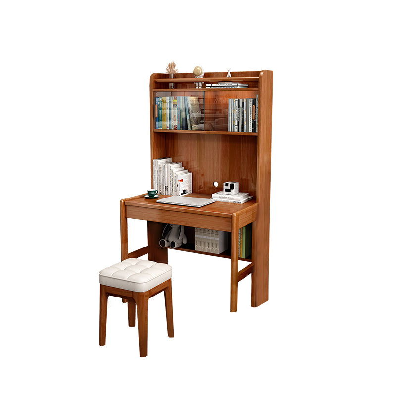 Modern Solid Wood Children's Desk with Bookshelf and 1 Storage Drawer