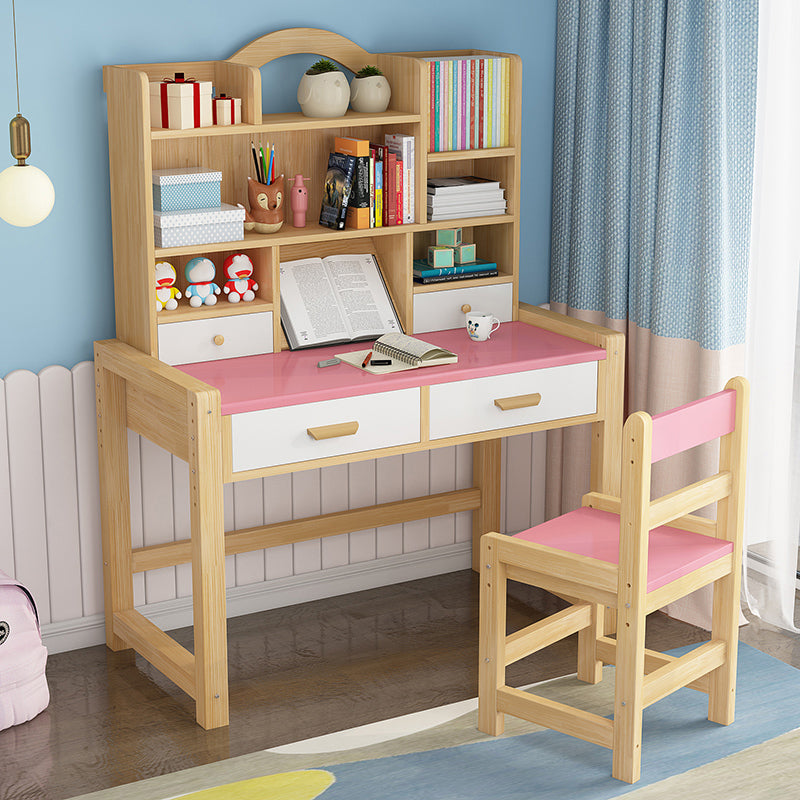 Modern Natural Base Writing Desk with Storage Shelves and 2 Drawers