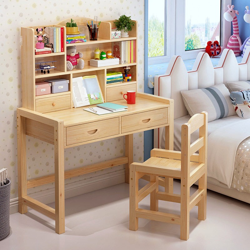 Modern Natural Base Writing Desk with Storage Shelves and 2 Drawers