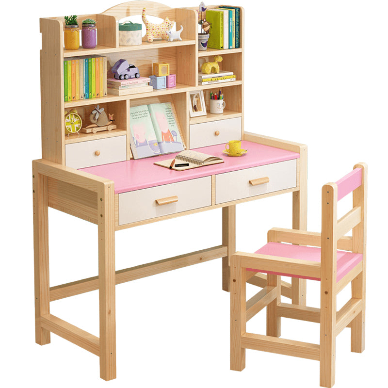 Modern Natural Base Writing Desk with Storage Shelves and 2 Drawers