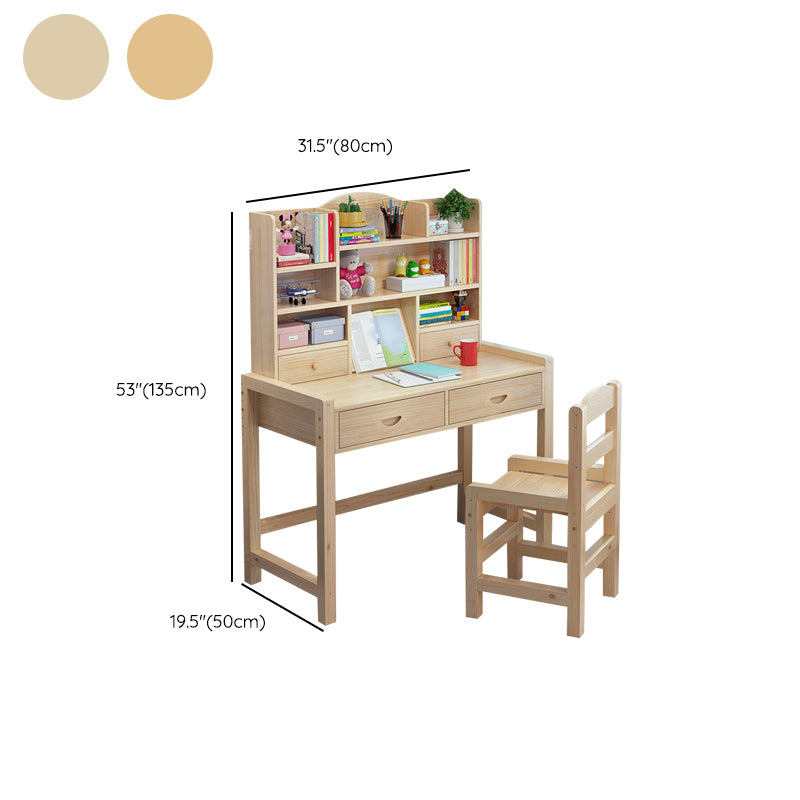 Modern Natural Base Writing Desk with Storage Shelves and 2 Drawers