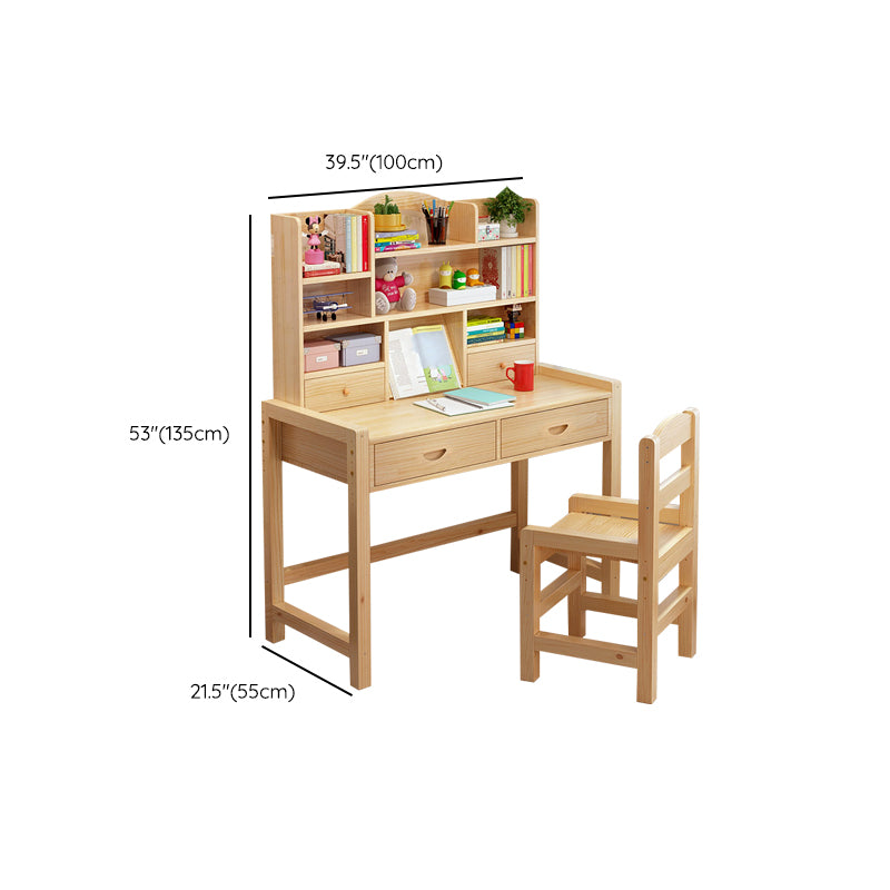 Modern Natural Base Writing Desk with Storage Shelves and 2 Drawers